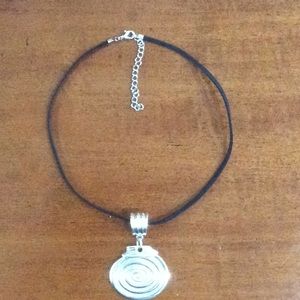 Silver Necklace on Black Rope Chain